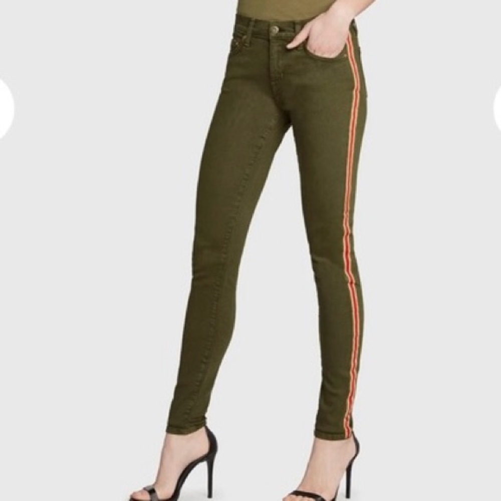 PRINCIPLE Olive Side Stripe Skinny Jeans Mid Rise Size 29